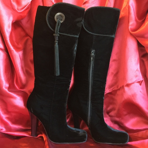 COPY - BCBG MAXAZRIA Black Velvet Tassel Boots - Picture 1 of 4